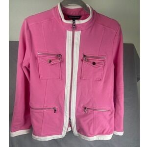 Boston Proper Pink Sport Utility Jacket Contrast Trim Full Zip Large Barbicore